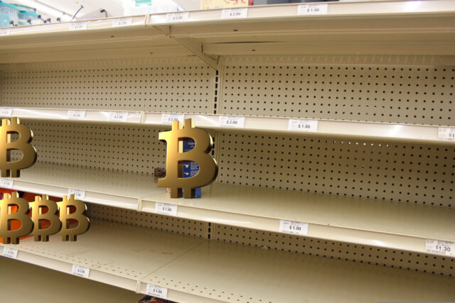 Bitcoin Supply Shock – Will We See a Shortage in the Near Future? Depicting empty shelves, symbolizing the risk of Bitcoin supply shock.
