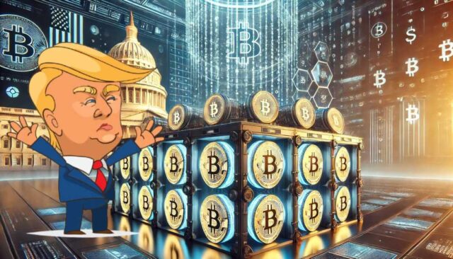 A futuristic digital vault with Bitcoin symbols inside, representing banks custodying crypto, alongside the U.S. Capitol building in the background, symbolizing government policy shifts. A subtle American flag overlay reinforces the national impact of the digital asset reserve.