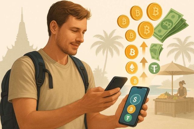 Thailand Pitches Crypto Payments to Tourists in Bid for Regional Edge Tourist in Thailand using a crypto wallet app to convert Bitcoin, Ethereum, and Tether into Thai baht for spending during travel.