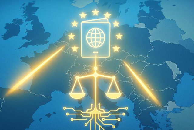 France, Italy, and Austria Challenge MiCA Rollout, Triggering EU Power Struggle Over Crypto Oversight EU map with beams from France, Italy and Austria converging on a digital passport over Brussels, symbolizing MiCA regulation and ESMA oversight.