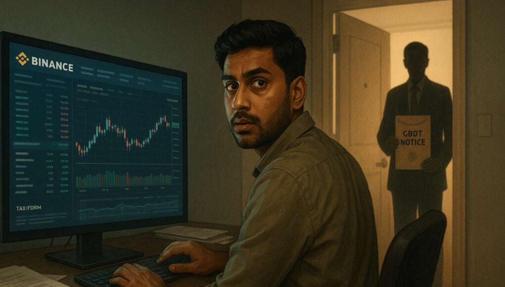 India-Binance-tax-probe Indian crypto trader startled as tax officer delivers CBDT notice, symbolic image of India’s Binance tax probe and crypto crackdown