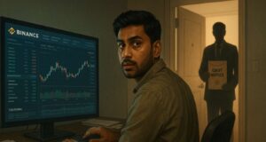 Indian crypto trader startled as tax officer delivers CBDT notice, symbolic image of India’s Binance tax probe and crypto crackdown