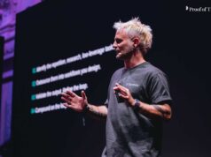 Marcus Graichen, founder and CEO of Taostats, speaking on stage at the Proof of Talk 2026 summit in Paris.