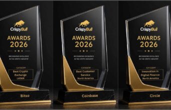 CrispyBull Awards 2026 recognizing Bitso, Coinbase and Circle as regional winners for crypto exchange, customer service and digital finance innovation.